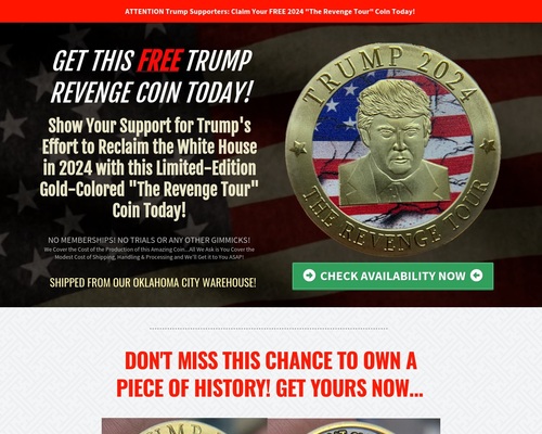 FREE Trump 2024 &#8216;The Revenge Tour&#8217; Gold Coin &#8211; uBetMobile.com