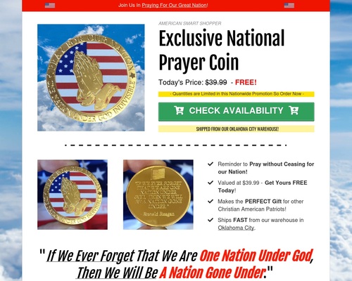 Free National Prayer Coin Gold Coin &#8211; uBetMobile.com