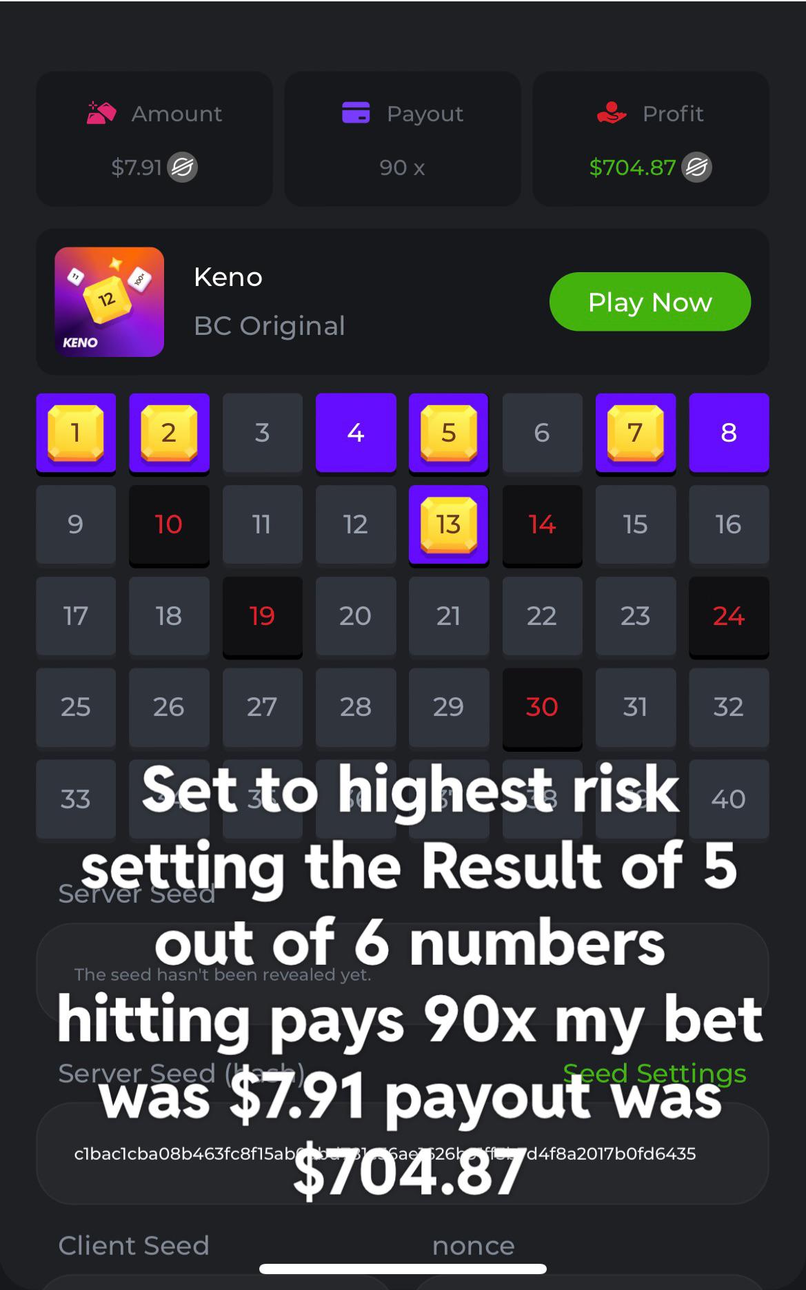 , I posted earlier about two massive keno wins and it must’ve brought me some luck because I got another tonight although it’s not as big as previous hope you guys are winning too! $7.91 bet paid 90x which is $704.86 : gambling &#8211; uBetMobile.com