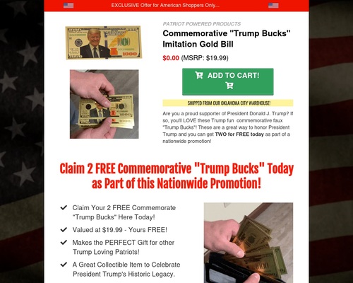 Trump Bucks &#8211; Commemorative Faux Gold Trump Bills &#8211; uBetMobile.com