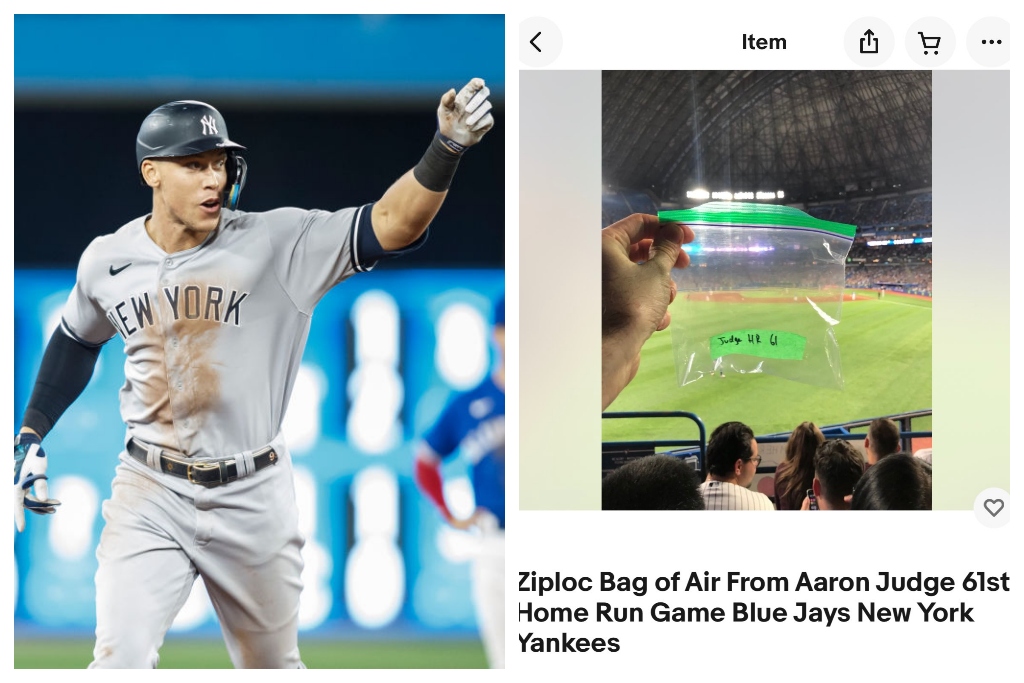 , Aaron Judge Bag Of Air From 61st Homer Game Selling For Steep Price &#8211; uBetMobile.com