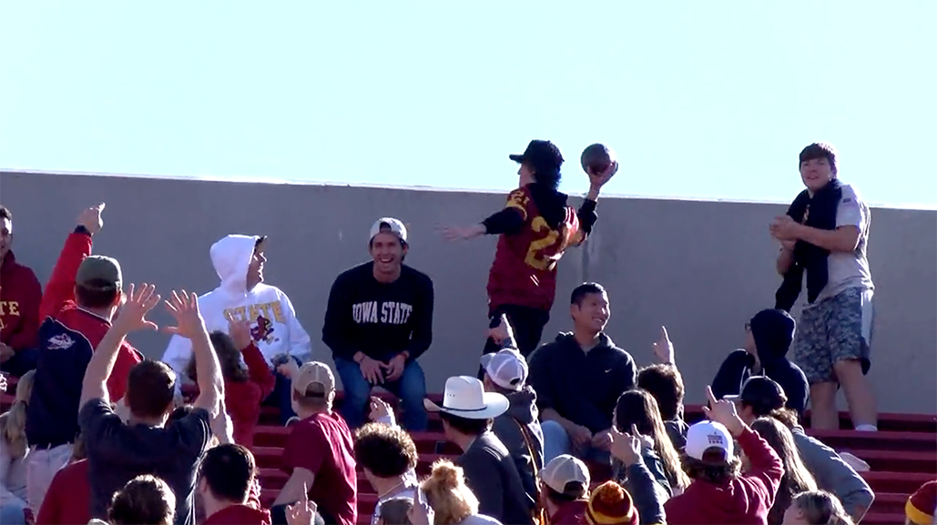 , Funny Sequence Shows Iowa State Fans Throw OU Ball Out Of Stadium &#8211; uBetMobile.com