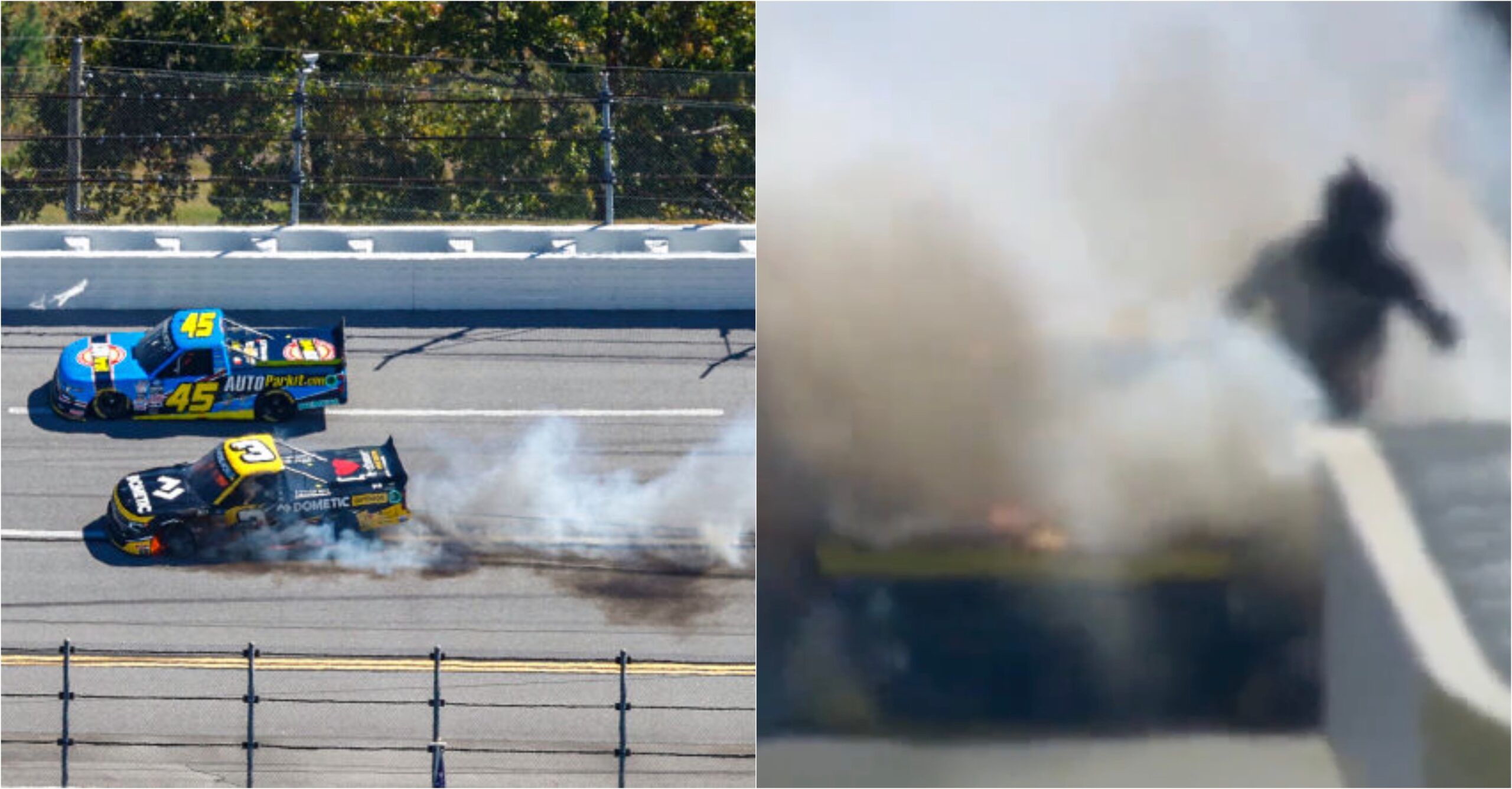 , NASCAR Truck Collection Driver Receives Halfway Out Of Burning Car Just before It Slams Wall &#8211; uBetMobile.com