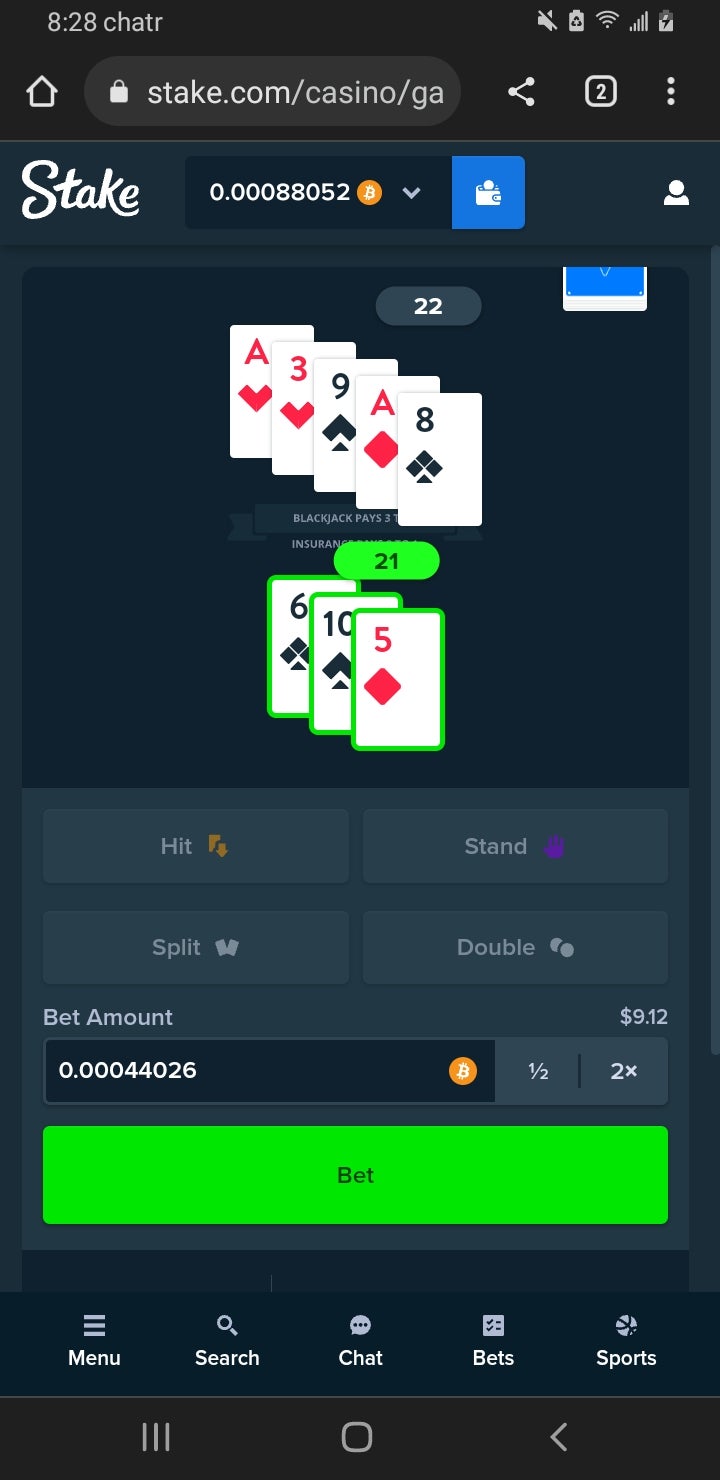 , had an extra ten bucks in btc decided to try and turn it to 50. First hand hard 16 against an Ace. Lucky break! : gambling &#8211; uBetMobile.com