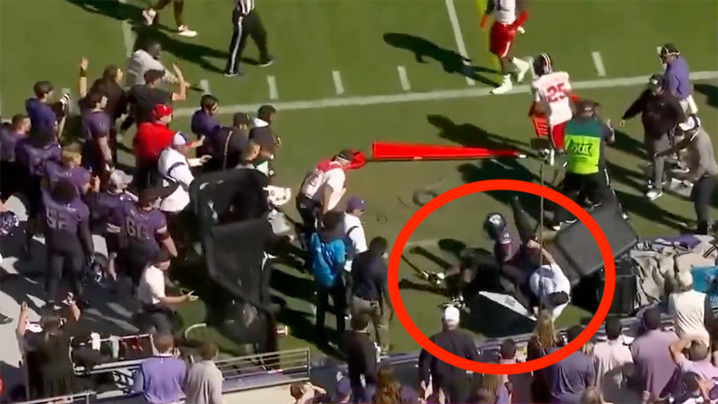 , Large 12 Staffer Can take Slow-Mo Tumble Immediately after TCU WR Receives Flung Into Table &#8211; uBetMobile.com