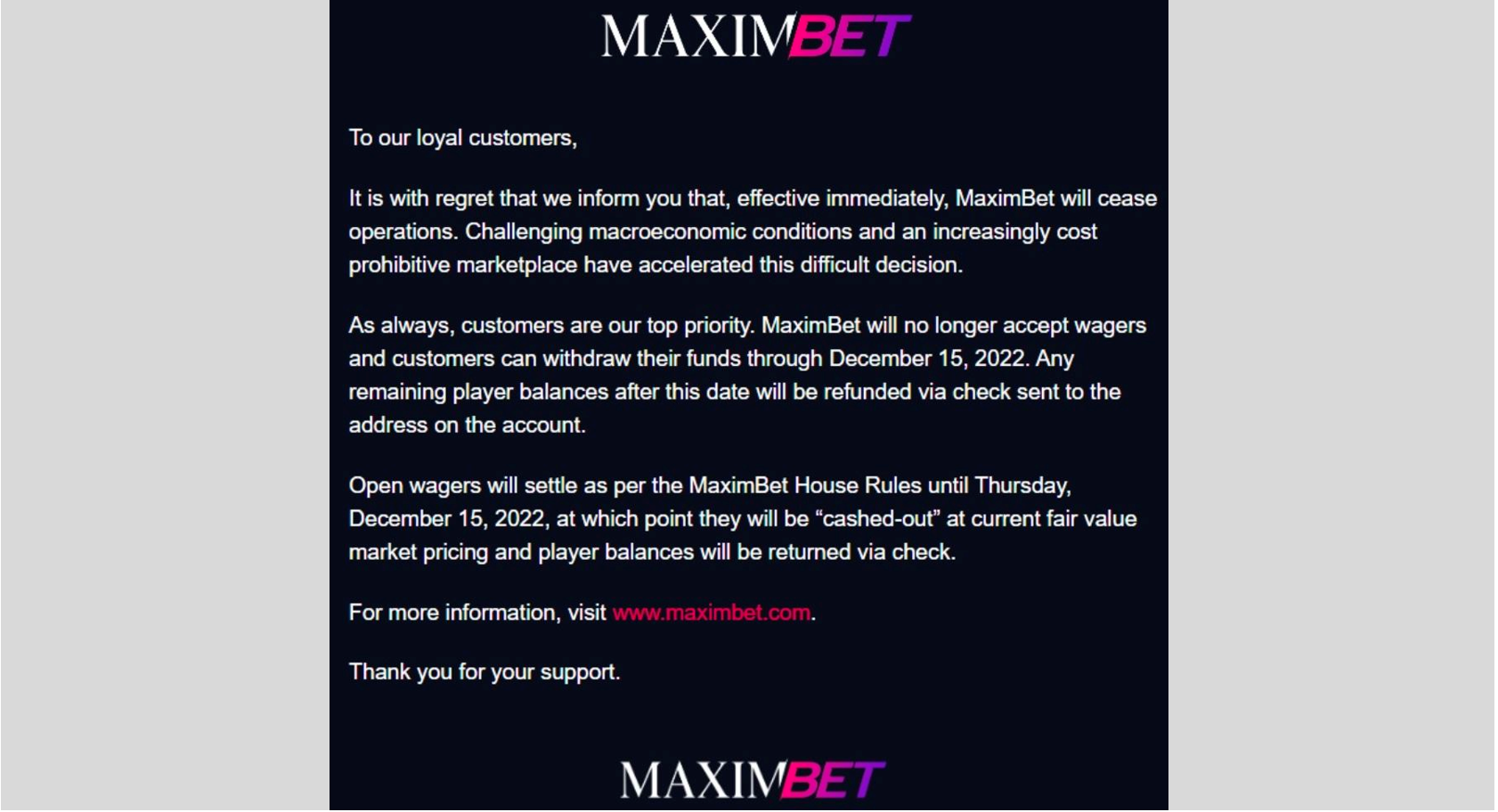 , MaximBet Closes US Sportsbook, Cites &#8216;Cost Prohibitive Marketplace&#8217; &#8211; uBetMobile.com