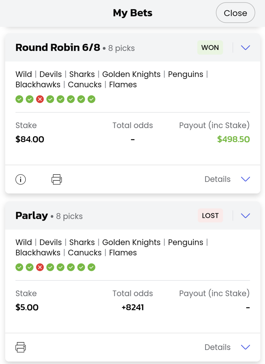 , Almost hit another 8/8! Underestimated the Sens on a B2B! : gambling &#8211; uBetMobile.com