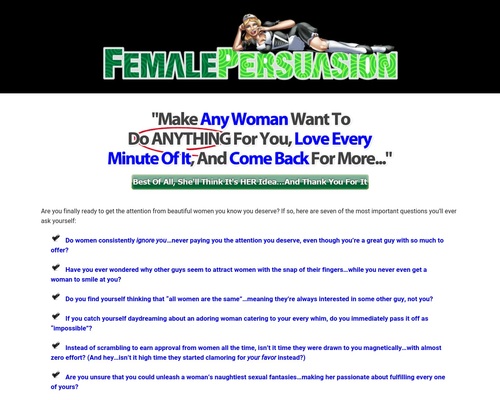 Female Persuasion – Men’s Dating / Rel’ship Advice – 70% Commission! – uBetMobile.com