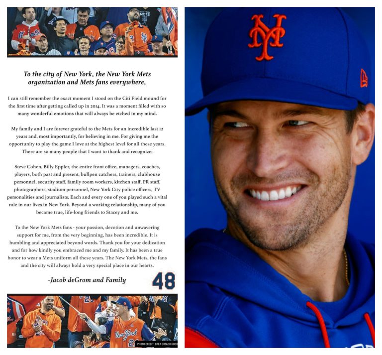 Jacob deGrom Printed A Letter Thanking Everybody From The Mets Besides The Wilpons And Sandy Alderson – Mobile Betting Online – uBetMobile.com