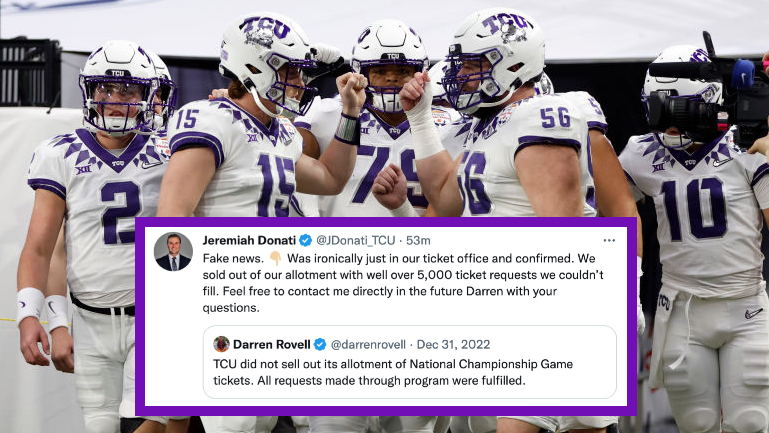 , TCU Athletic Director Clowns Darren Rovell Over &#8216;Fake News&#8217; Report On National Championship Ticket Sales – Mobile Betting Online &#8211; uBetMobile.com