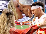 Brittany Mahomes provides Patrick Mahomes a kiss for good luck on the sidelines earlier than Tremendous Bowl 2023