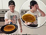 Brooklyn challenges dad David to a pancake flipping contest