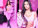 Kim Kardashian flashes her cinched waist at SKIMS Valentine&#8217;s pop-up in LA