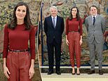 Queen Letizia of Spain dazzles in red as she attends convention in Madrid