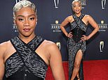 Tiffany Haddish rocks a leggy look in a shocking black robe on the NFL Honors