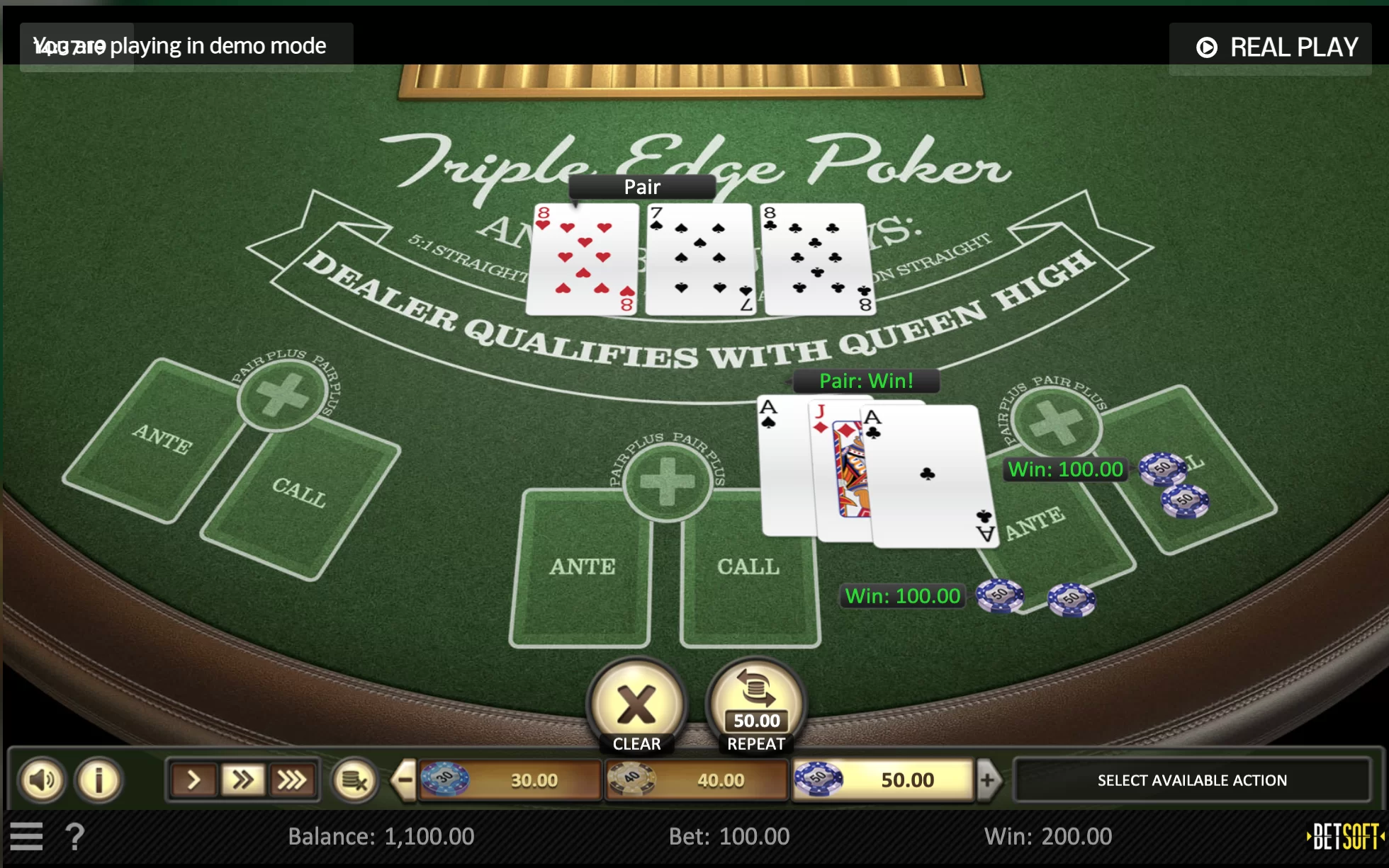 Play Betsoft Triple Edge Poker at SlotJar.com Casino